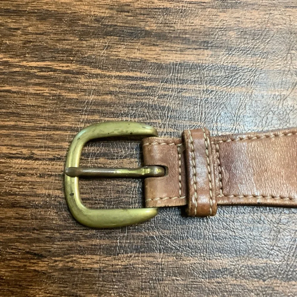 Gap‎ Braided Leather Belt Brown Woven Solid Brass Buckle Men Small Vintage Style